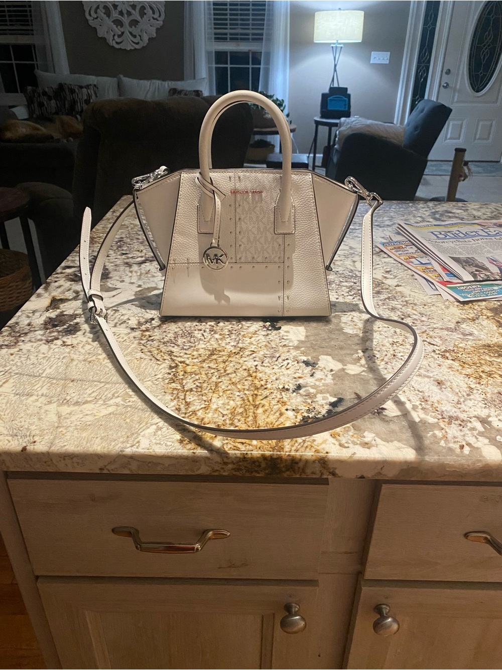 Michael Kors Ivory White Leather Satchel with Detachable Strap